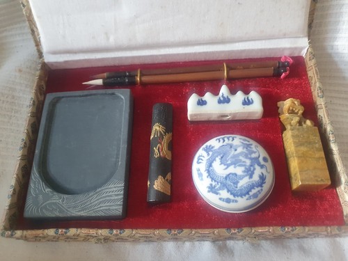 Vintage chinesische Kalligraphie Set in Box asiatische Kunst