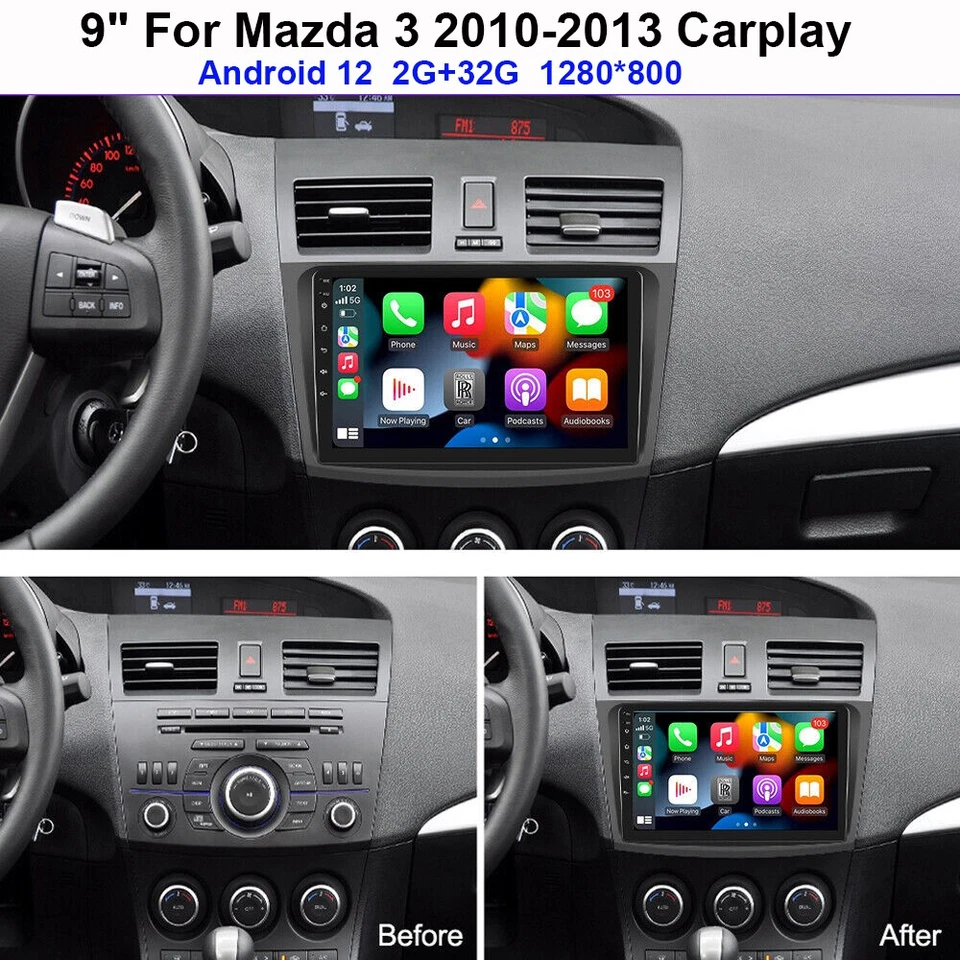 For Mazda 3 2010 2011 2012 2013 Car Stereo Android 13 Carplay GPS RDS Radio Cam - Imagem 4 de 4
