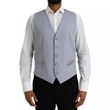 Dolce & Gabbana Light Blue Wool Formal Dress Waistcoat Men's Vest Authentic
