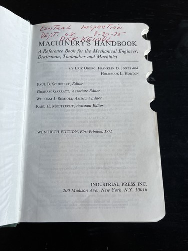 VTG Machinery’s Handbook 20th Edition 1975 Oberg, Jones, Horton - Picture 3 of 12