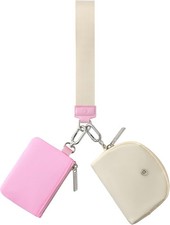 Mini Keychain Wristlet Wallet for Women, Detachable Dual Pouch Coin Purse Pink C