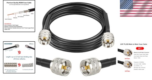 8ft UHF CB Coax Cable with Low Loss & Durable Construction - Picture 2 of 8