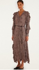 FARM Rio Pink Baby Leopard Frill Ruffle Long Sleeve Maxi Shirtdress Size - M