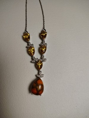 925 Karis Sterling Silver Jasper Pendant embellished with Topaz colored stones. 