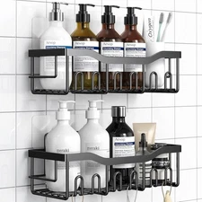 2 Pack Adhesive Shower Caddy Rustproof Stainless Steel Bathroom Rack