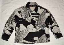 NEW Rebel Vengeance Flying Skulls Black White Woven Tapestry Jacket Medium M