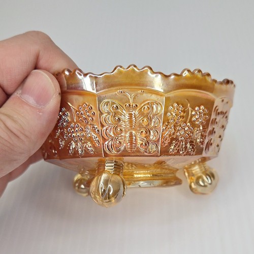 Antike Fenton Schmetterling & Beere Ringelblume Karneval Glas 3-Zehen 5" Fuß Schüssel - Bild 11 von 13