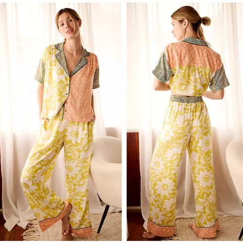 ANTHROPOLOGIE True Sleep Moxy Pajama Set Chartreuse Orange Sz XL {E32} - Picture 1 of 9