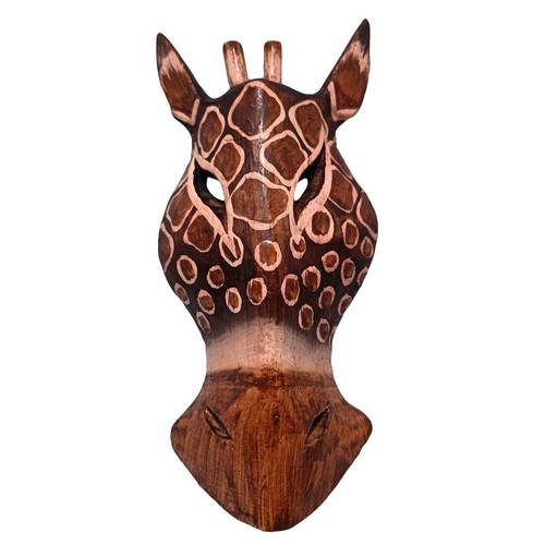 Estatua de jirafa marrón máscaras de madera mezcladas 3 tamaños animal safari arte de pared escultura  - Imagen 11 de 13