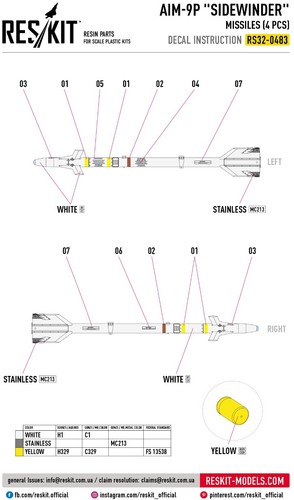 AIM-9P misiles Sidewinder 4 piezas escala 1:32 ResKit RS32-0483 para kit modelo de plástico - Imagen 3 de 3