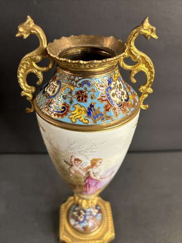 Antique Sevres Porcelain Vase/Cloisonne/Enamel/Angel/Music/Signed/France C.1925 - Picture 2 of 15
