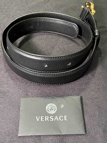 VERSACE GOLD 3D LA MEDUSA ITALIAN PALAZZO BLACK LEATHER BELT 85cm 34” AUTHENTIC - Picture 19 of 24