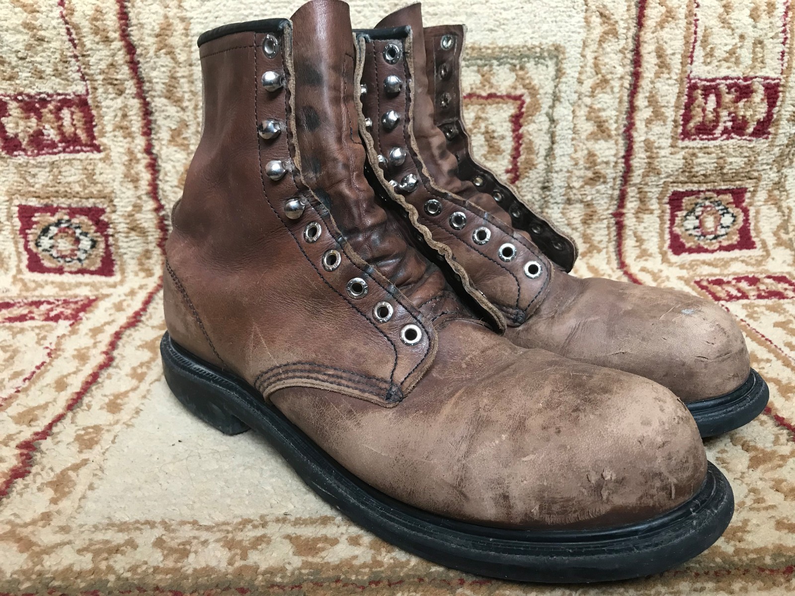 rojo Wing Puntera De Acero botas De Trabajo De Cuero Marrón para Hombre Vintage de EE. UU. B rojo Wing Puntera De Acero botas De Trabajo De Cuero Marrón para Hombre Vintage de EE. UU. B