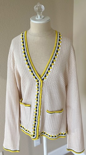 J.CREW Pointelle Crochet Supersculpt Yarn Cardigan Sweater XXL fit XL BQ201 RARE - Picture 4 of 10