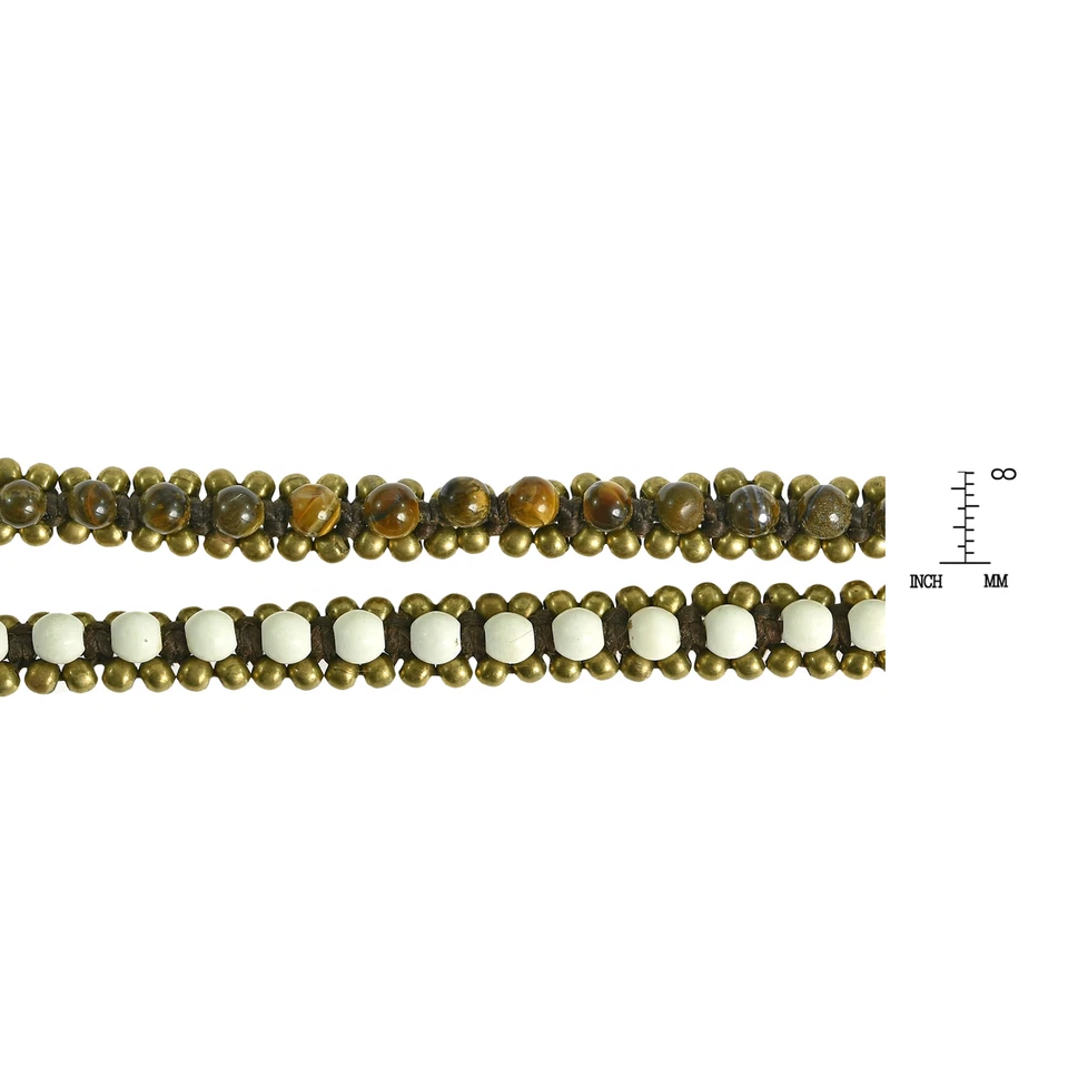 Pulsera Boho Ojo de Tigre Blanco Howlite Triple Envoltura Fusión Cuerda de Algodón Foto 4 de 4