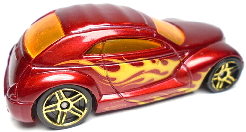 2012 HOT WHEELS CHRYSLER PRONTO RED 1:64 DIECAST 2 5/8" CAR WITH YELLOW FLAMES - Picture 4 of 6