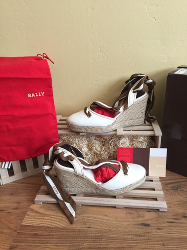 NWB Bally High Heeled Espadrille Cream Color With Woven Base Size 41 - Picture 2 of 6