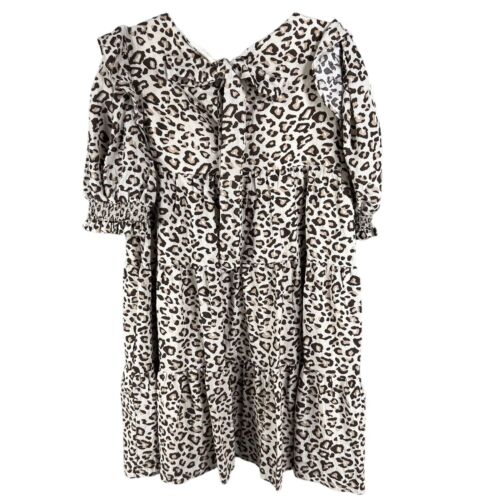 La Ven NWT Womens L Dress Babydoll Leopard Print Ruffle Tiered Puff Sleeve Fairy - Picture 18 of 20