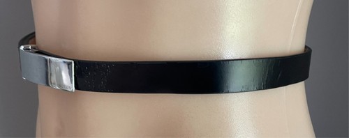 OROTON Belt Black Leather 1.5cm Wide Size S To Fit Waist 81-91cm Silver Hardware - Picture 3 of 12