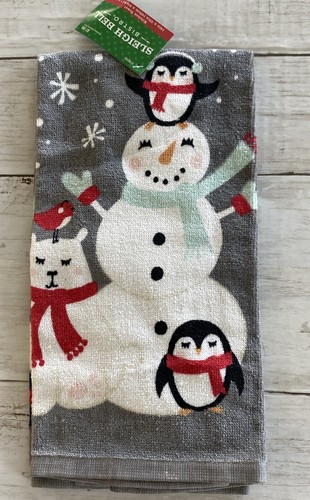 Juego de 2 toallas de cocina muñeco de nieve navideño decoración del hogar 16"x25” algodón - Imagen 3 de 7
