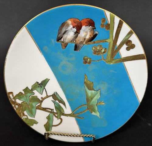 Charming Set of 6 Antique English Aesthetic Movement Plates, Birds in Foliage - Picture 3 of 8