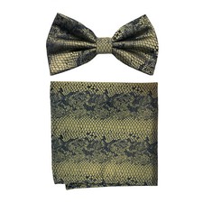 Men's microfiber Pre-tied Bow Tie  hankie set animal print light brown formal