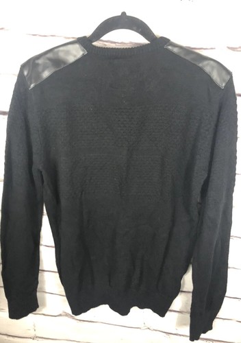 XRay Jeans Para Hombre M Negro Mangas Largas Suéter Camisa Cuero Sintético Parche en el Hombro - Imagen 3 de 8