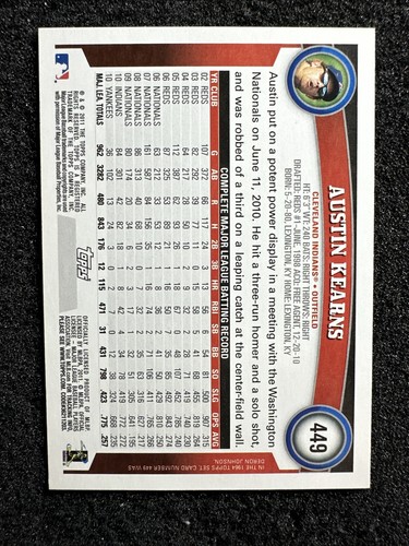 AUSTIN KEARNS #449 2011 Topps Baseball quantità Cleveland Indians - Foto 2 di 3