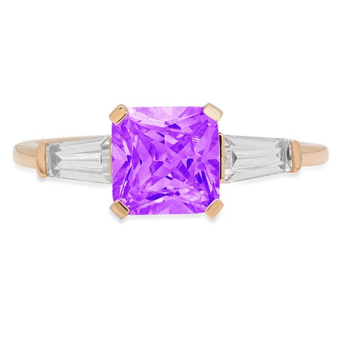 1.62 tcw Square Emerald Engagement Ring 14K Yellow Gold Amethyst Promise Ring - Picture 10 of 11