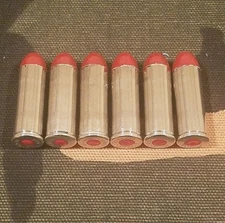 45 LONG COLT SNAP CAPS  SET OF 6, RED AND NICKEL, REAL WEIGHT!!! 45LC 45 COLT
