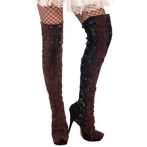 Forum-Novelties-Woman-039-s-Steampunk-Thigh-High-Boot-Tops-One-Size-Black-Brown