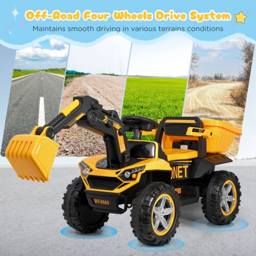 12V Elektroauto Kinder Sitzbagger mit Lenkbarer Schaufel Hupe Rutschauto Remote - Bild 8 von 13