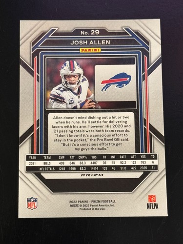 2022 Panini Prizm Green Josh Allen Buffalo Bills #29 - Picture 2 of 2