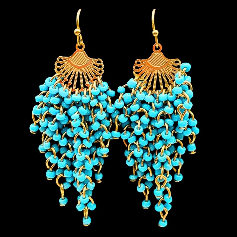 Conjunto de Pendientes Colgantes Imitación Turquesa Semilla Cuentas Mezcla Metales Araña Boho Chic Foto 4 de 4