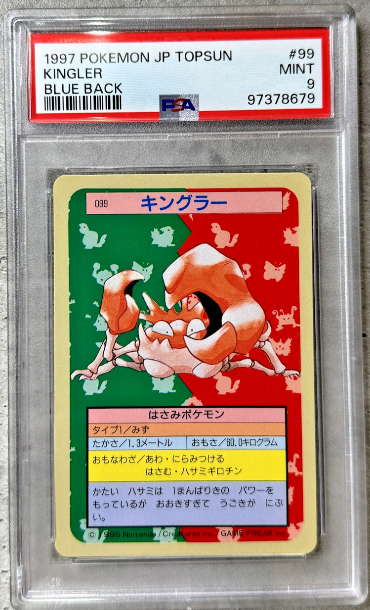 Pokémon Card Japanese Kingler PSA 9 Mint, Topsun Blue Back #99, 1997