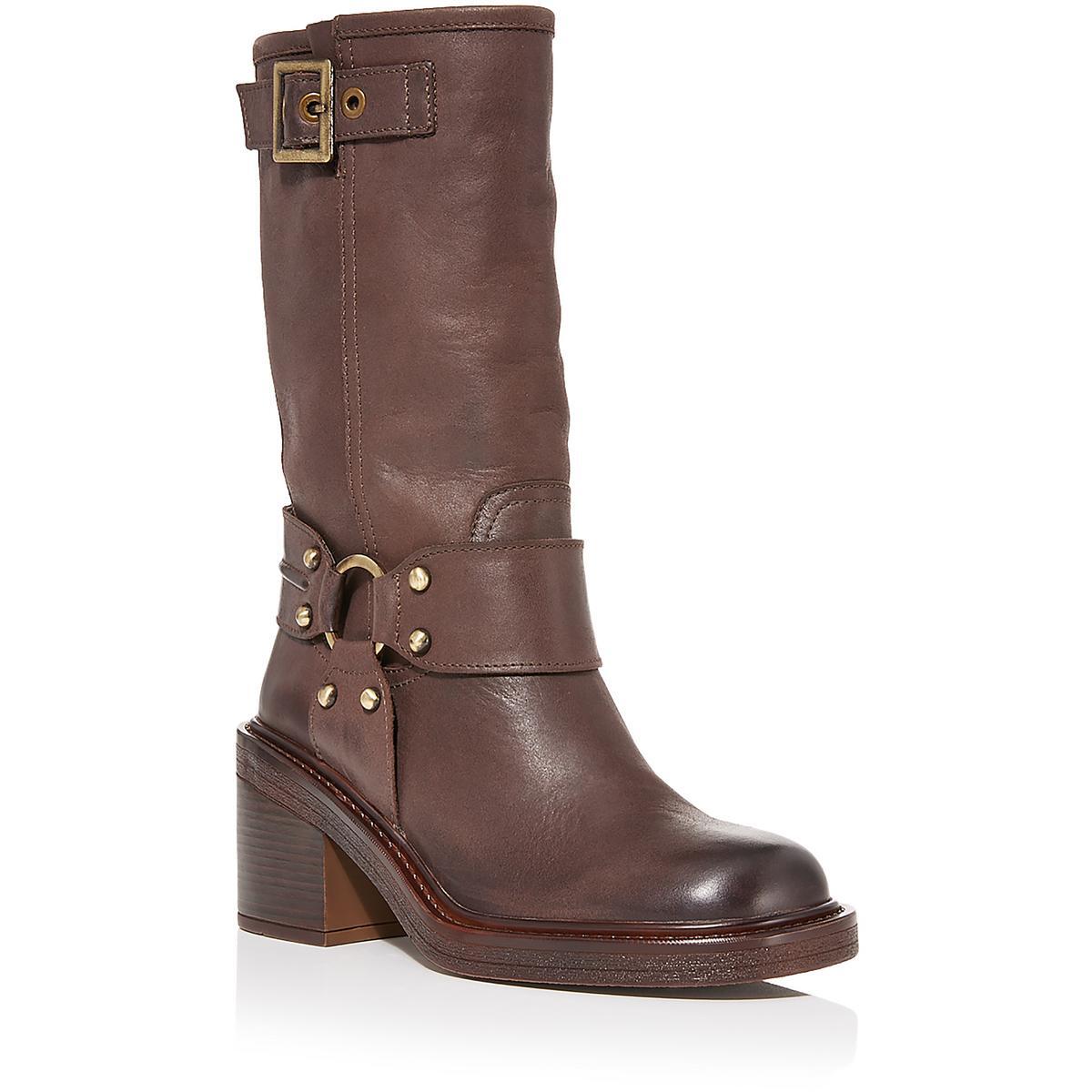 Женские коричневые кожаные ботинки Teo с круглым носком до середины икры 7 Medium (B,M) BHFO 6512