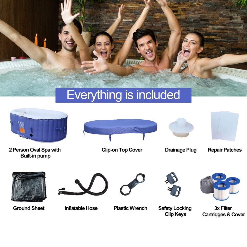 ALEKO Oval Spa Inflatable 2 prs Hot Tub Personal Spa 145 Gallon with Drink Tray - Image 4 of 4