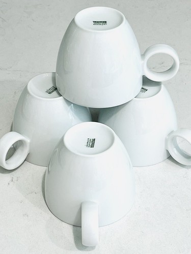 4 Thomas Rosenthal VARIO Coffee Bistro Cups White Porcelain Ring Handle -Germany - Picture 9 of 15