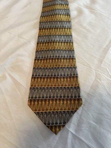 Gasparo Gold/Silver/Black Striped 100% Pure Silk Tie Necktie Long 64"x4" - Picture 6 of 8