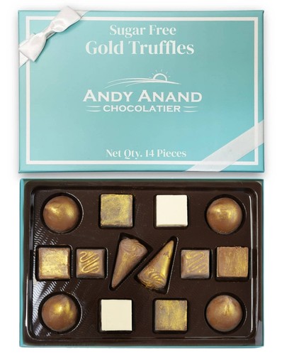 Andy Anand Gold Belgian Sugar Free Chocolate Truffles Box 14 Pc, Ship 2nd DayAir