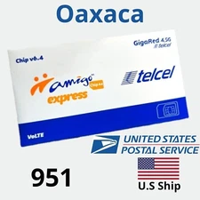 Tarjeta SIM Telcel OAXACA MÉXICO ÁREA LADA 951.ALREADY ACTIVATED.
