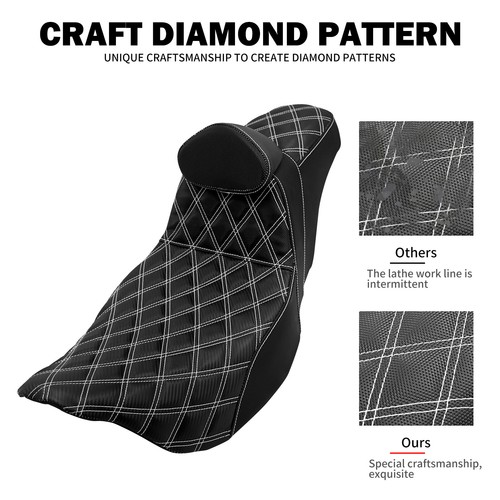 Driver Passenger Seat White Line w/ Backrest For Harley Electra Road Glide 09-23 - Picture 8 of 20