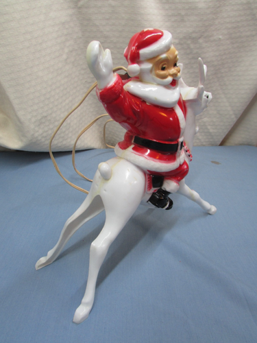 Vintage 9.5” Santa Claus Riding Reindeer Lights Up Christmas Hard Plastic - Picture 9 of 9
