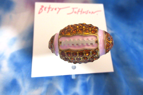 BETSEY JOHNSON Orange Crystal Pink Enamel Football Cocktail Ring