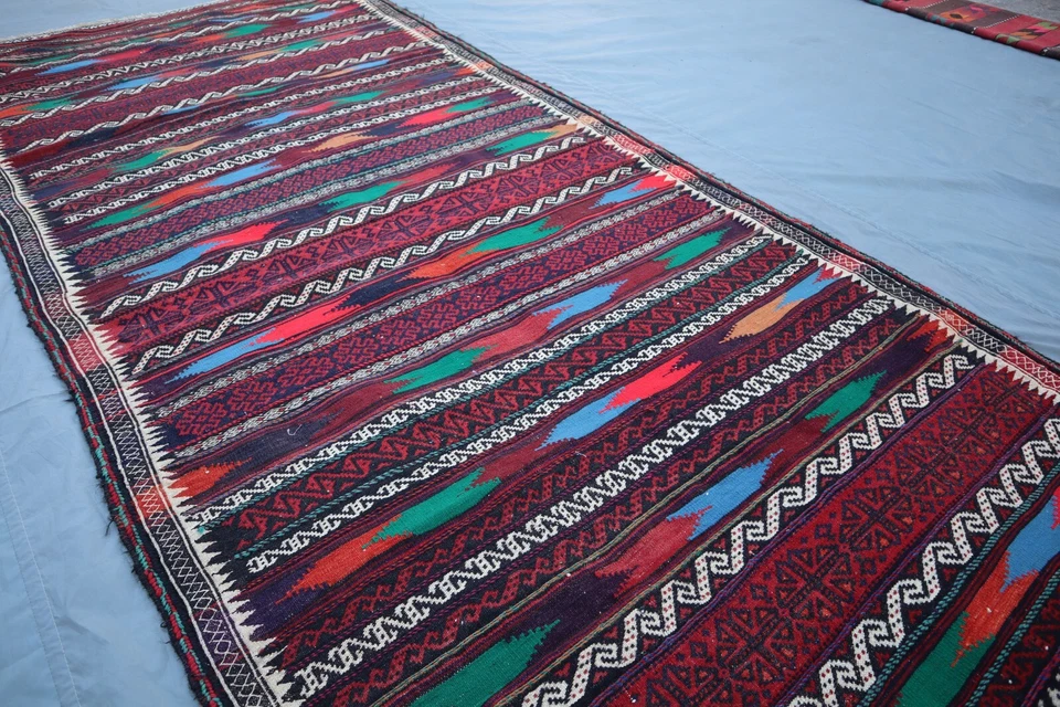 4x10 Vintage Afghan Wide Runner Rug – Tribal Striped Nomadic Design – Handwoven. - Image 4 of 4