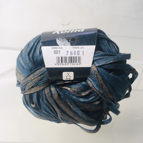 Lana Grossa Roma Ribbon Yarn 021 Lot 76001 petrol blue/copper/silver - Picture 2 of 7