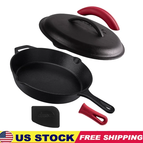 Cast Iron Skillet with Lid 12"-inch Pre-Seasoned Covered Frying Pan Set Cookware