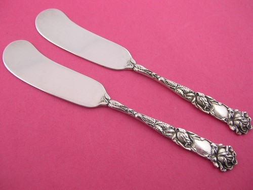 2 spargi burro ALVIN manico piatto argento sterling ROSA SPOSA 1903 ~no mono - Foto 1 di 5