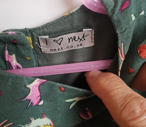 Girls Green Long Sleeve Lined Dress Next Animals Autumn Winter Age 12-18 Months - Picture 7 of 10