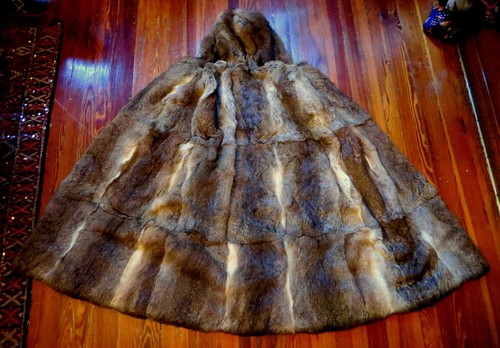 OOAK 1940s/50s Rabbit Fur Hooded Long Cape Game of